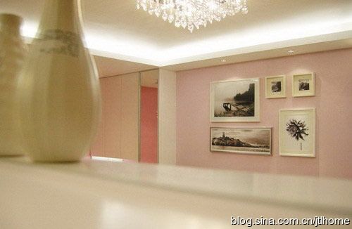 8万装完76㎡一室一厅淡粉色的墙和简约风的大胆搭配