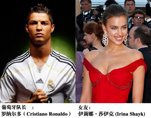 罗纳尔多（Cristiano Ronaldo)和女友伊莉娜-莎伊克(Irina Shayk)