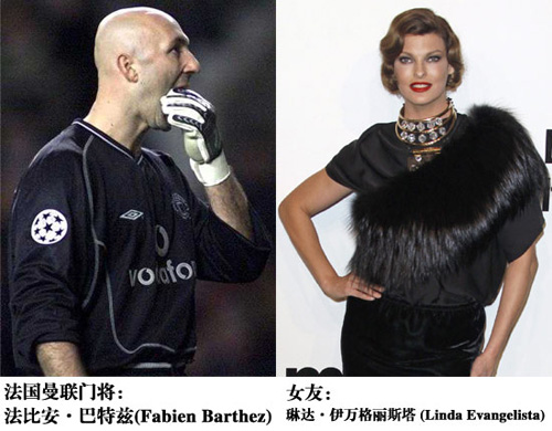 法比安-巴特兹（Fabien Barthez）和女友琳达-伊万格丽斯塔(Linda Evangelista) 